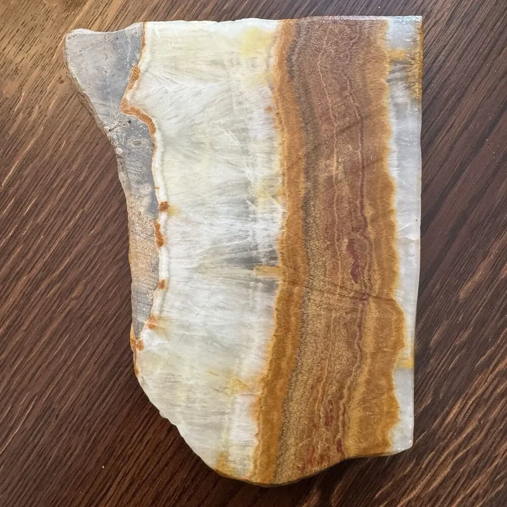 Vintage Stone Onyx Ashtray 8” x 6” Brown Cream Banded Mineral MCM Decor